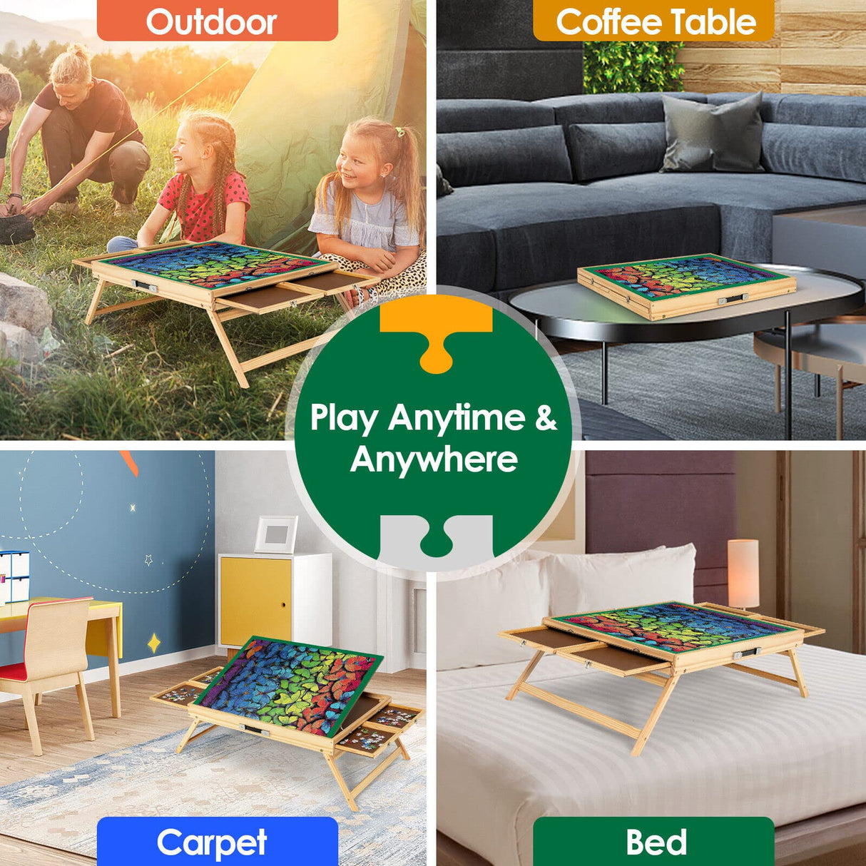 HONEY JOY 1000 PCS Portable Puzzle Table, 3-Angle Adjustable Jigsaw Board with Anti-Slip Felt, Folding Legs