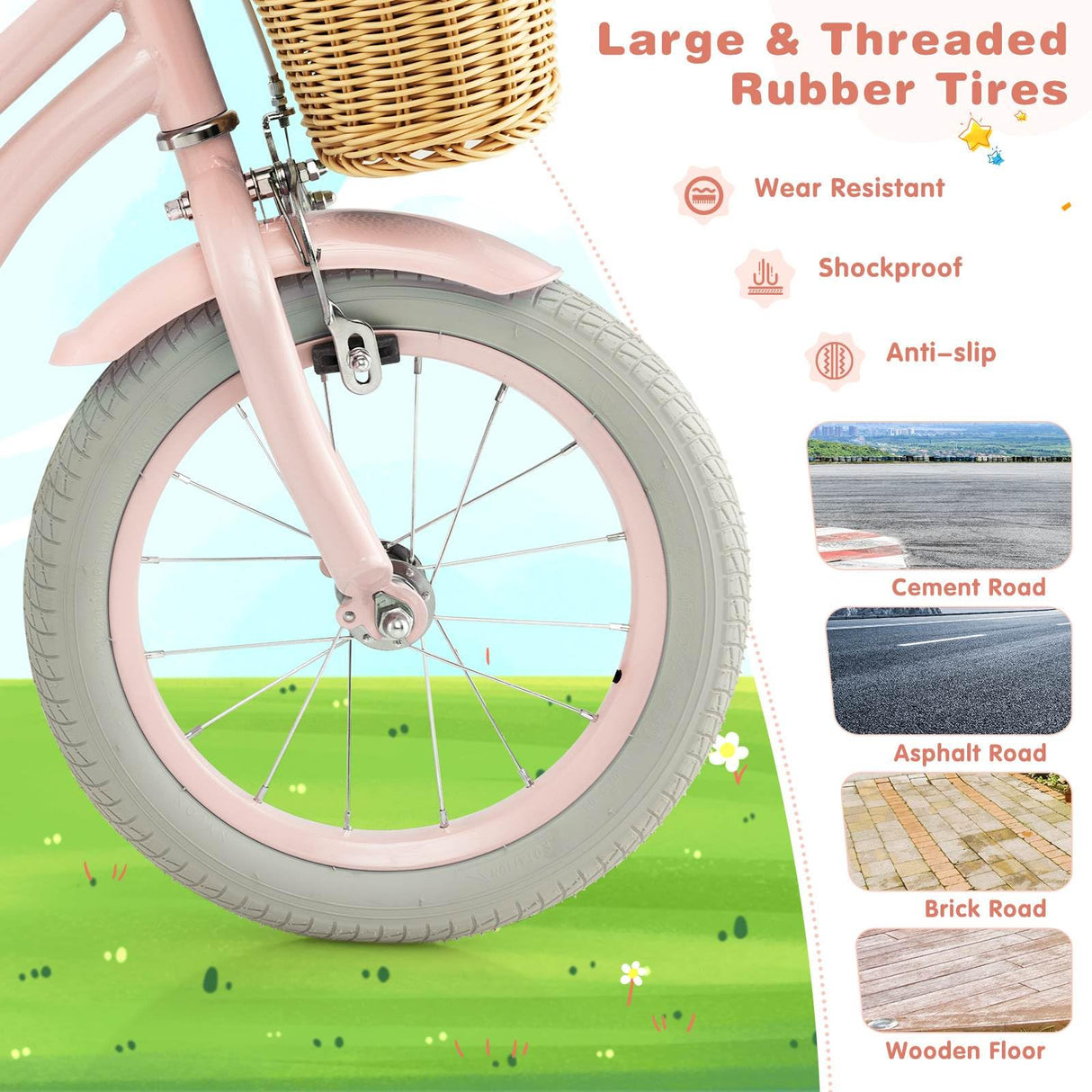 14”/16” Kid’s Bike with Training Wheels, Bicycle for 3-5/4-7 Years Old