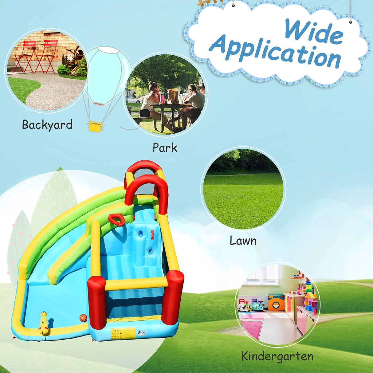HONEY JOY Inflatable Water Slide, 6 in 1 Jumping Bounce House w/Climbing Wall, Splash Pool (Without Blower)