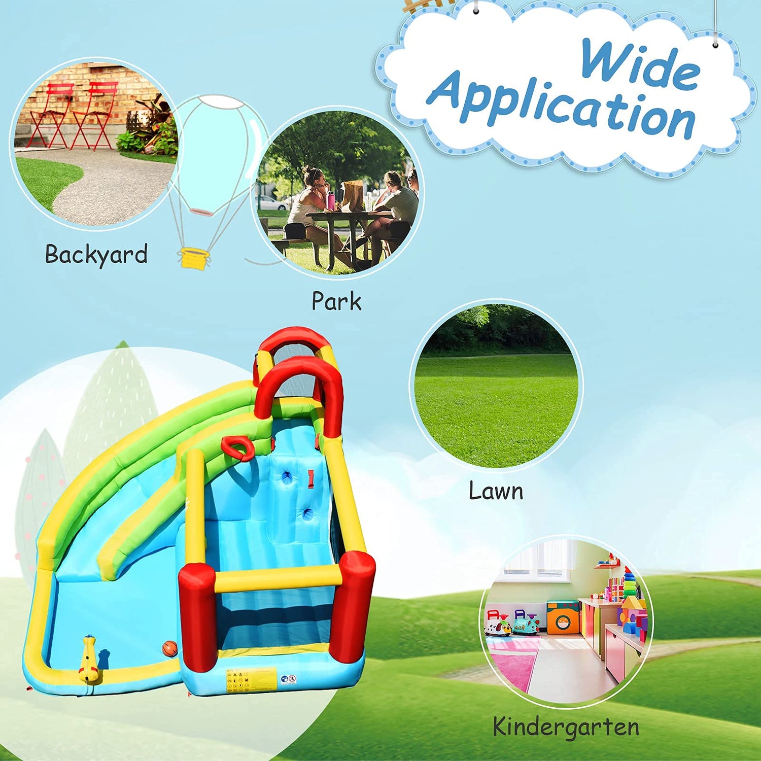 HONEY JOY Inflatable Water Slide, 6 in 1 Jumping Bounce House w/Climbing Wall, Splash Pool (Without Blower)