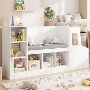 HONEY JOY Car-Shaped Kids Bookshelf with Reading Nook, Kids Bookcase