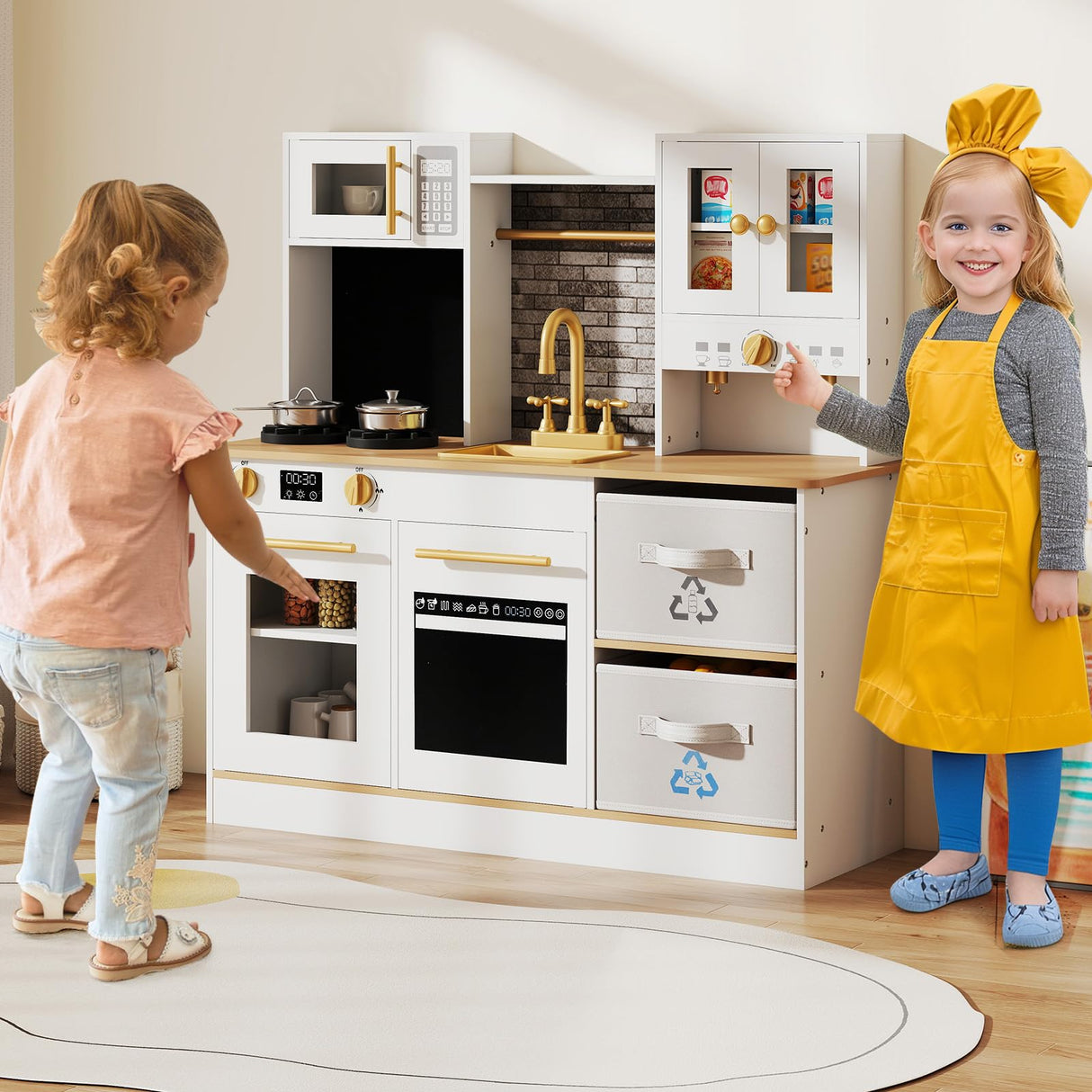 Kids Kitchen Playset Wooden Pretend Play Kitchen with Stoves