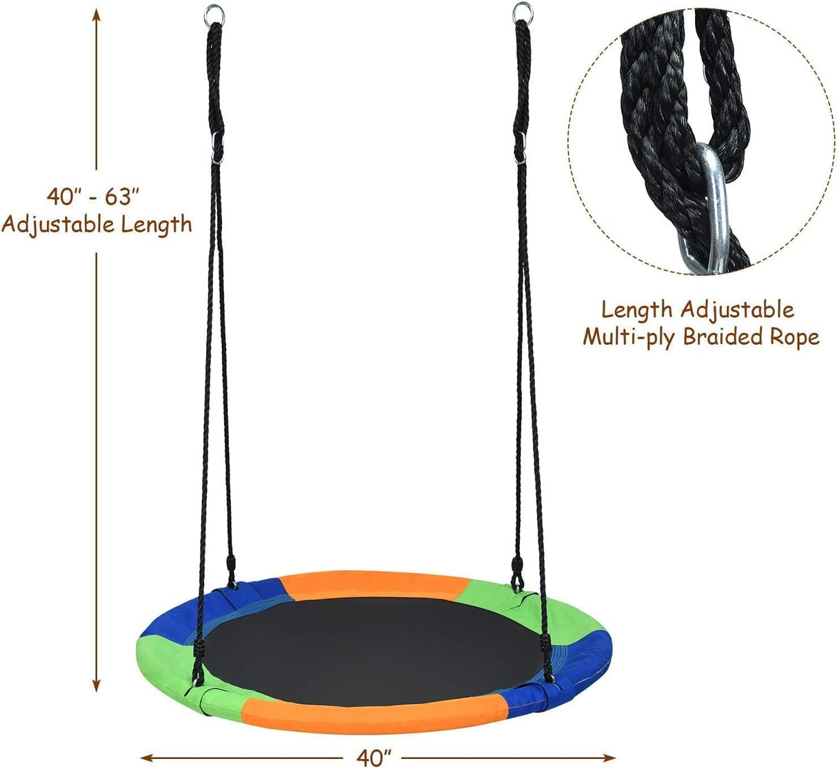 100 cm Flying Saucer Tree Swing for Kids, Play Swing with Adjustable Ropes