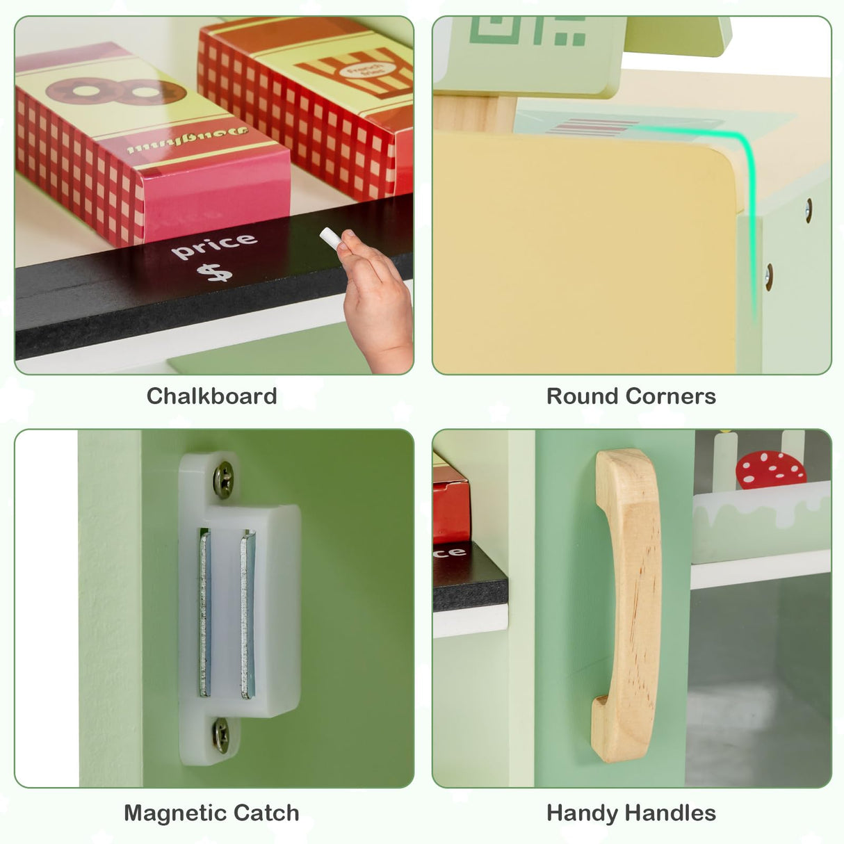 HONEY JOY Wooden Supermarket Play Toy Set, Kids Grocery Store Playset with Checkout Counter