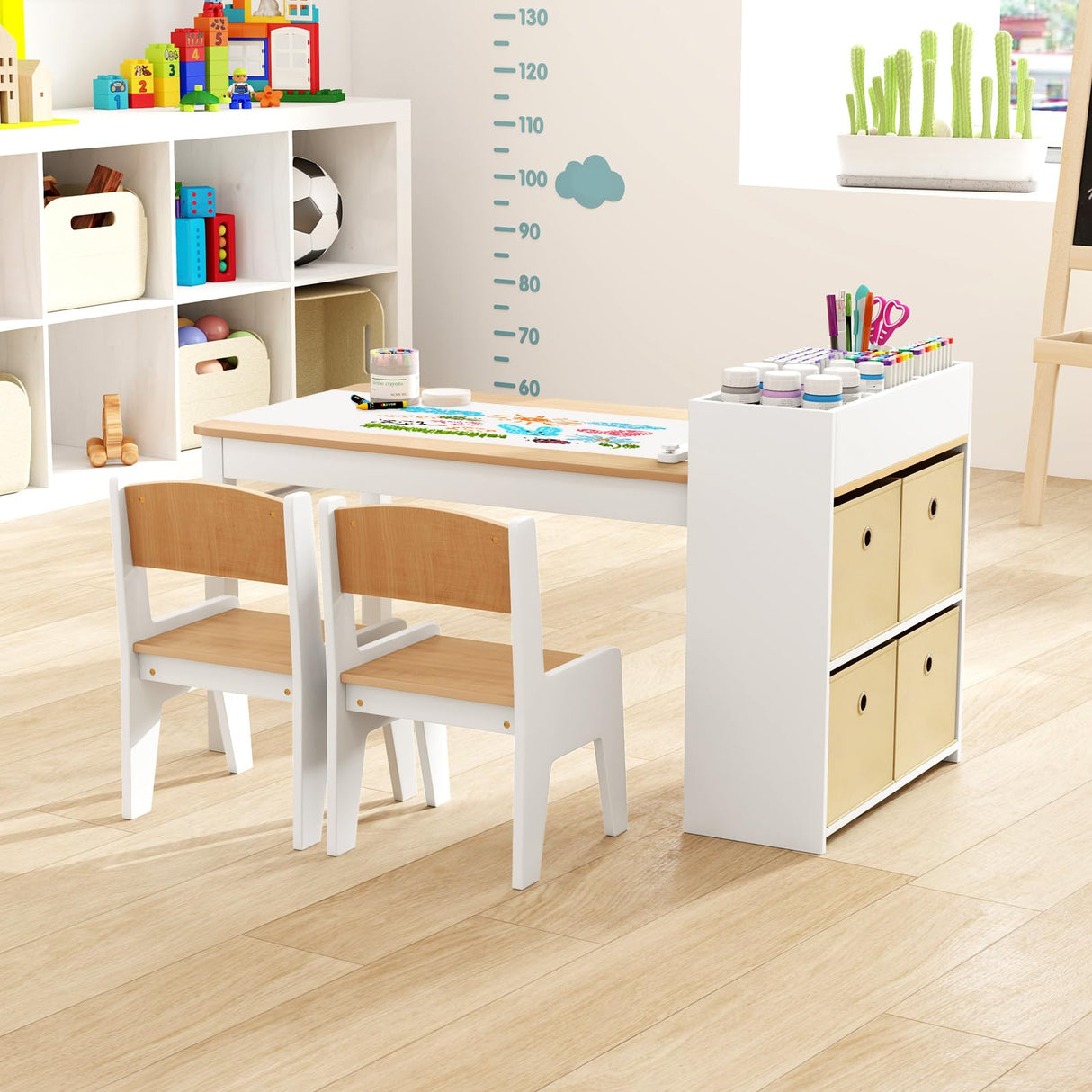 Wooden Kids Craft Study Desk w/Storage Shelves