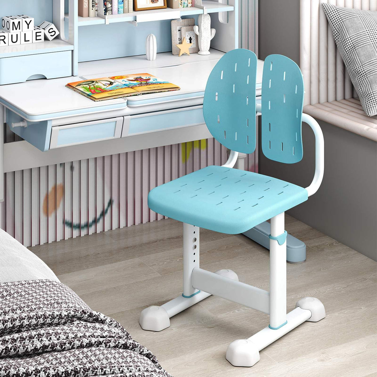 Height-Adjustable Kids Desk Chair, Children Study Chair w/Double Back Support & Breathable Seat
