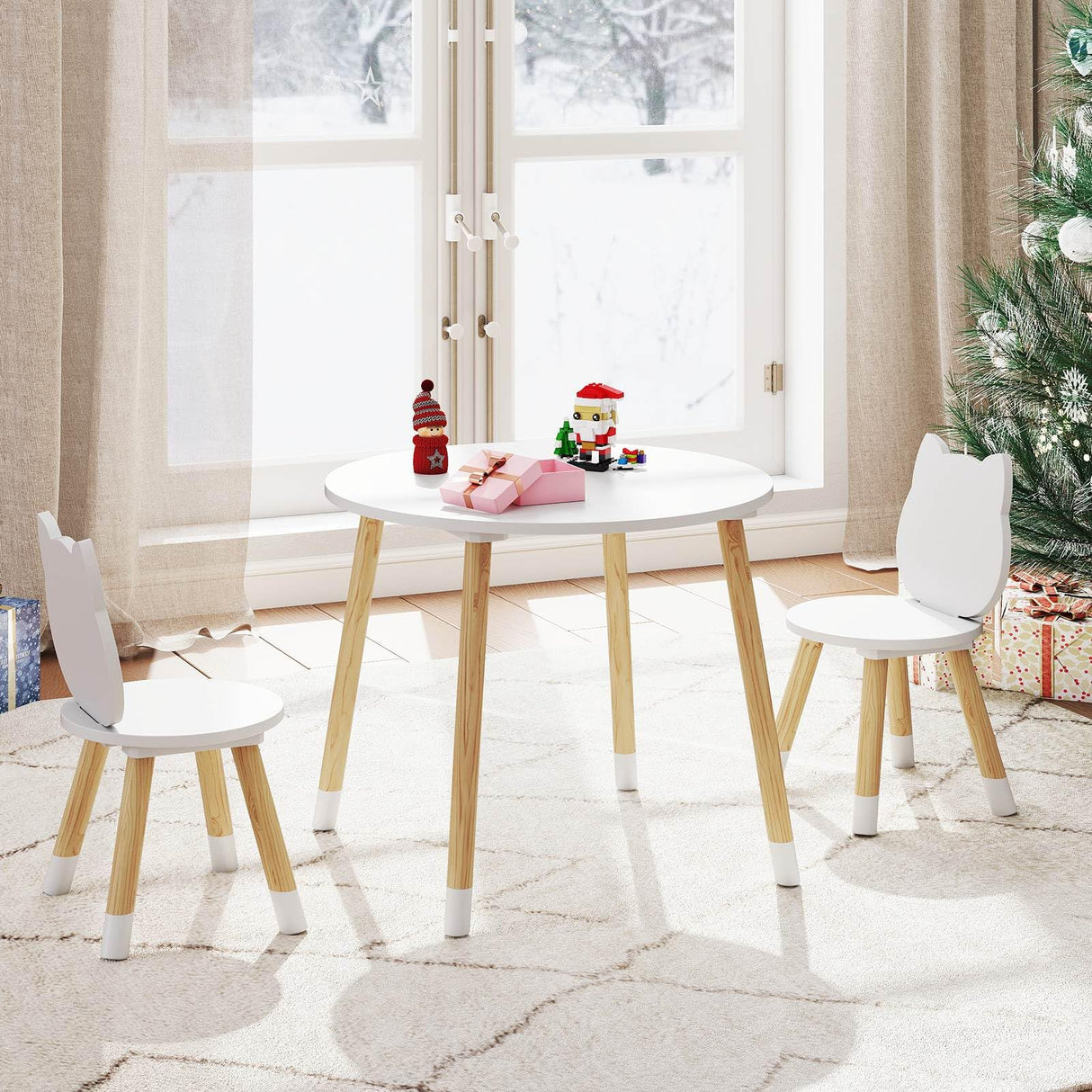 Kids Table and Chairs Set, Wooden Toddler Desk and Chair Set for Classroom Daycare Home