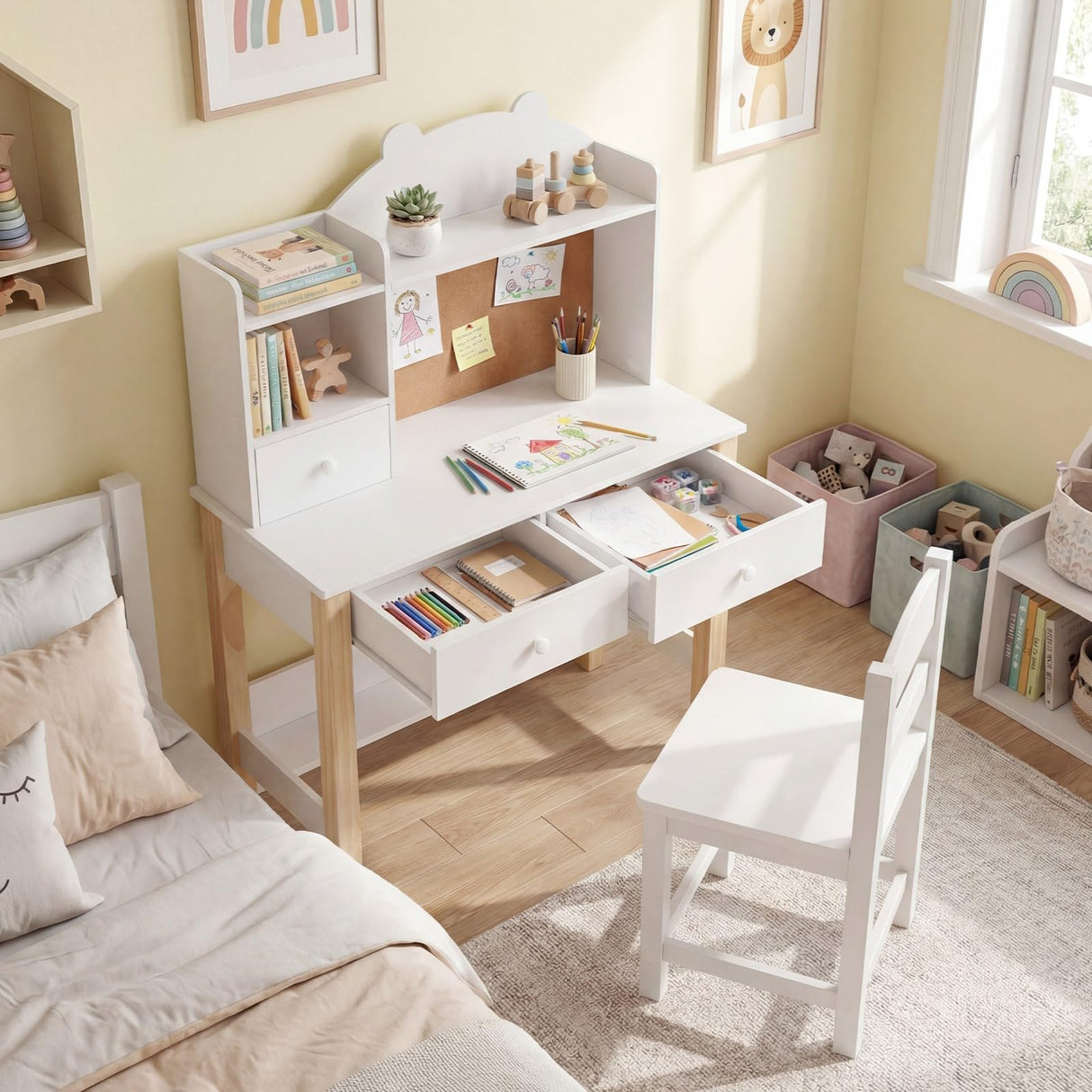 HONEY JOY Kids Desk and Chair Set, Wooden Children Study Table