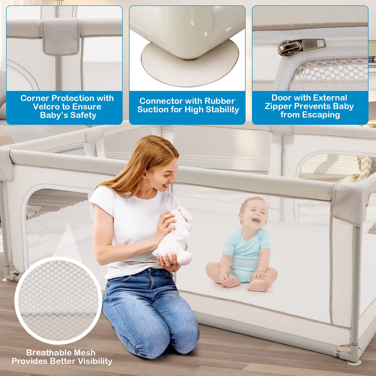 190 x 150 CM Large Baby Playpen, Extra Large Playard for Babies