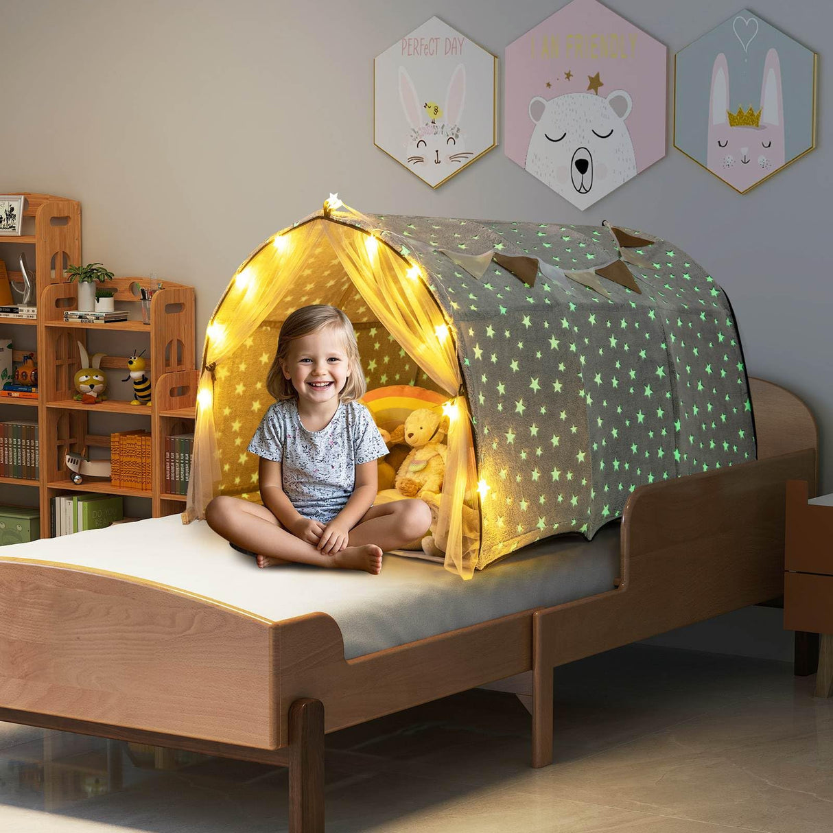 HONEY JOY Kids Dream Bed Tent, Magical Twin Bunk Bed Privacy Space
