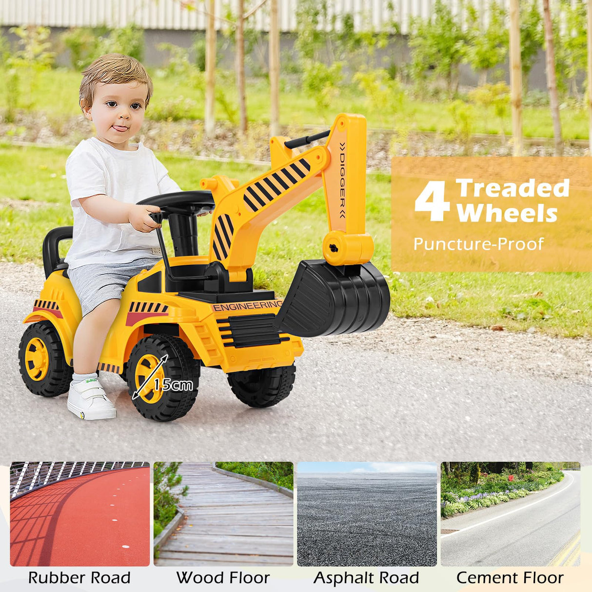 HONEY JOY Kids Ride on Excavator, Bulldozer Digger Toy for 19-36 Months