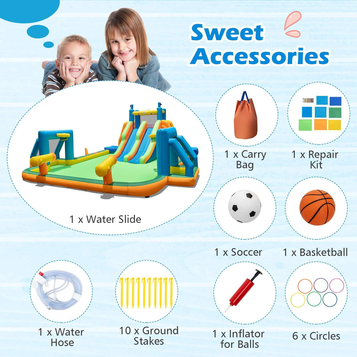 HONEY JOY Inflatable Water Slide, 19x17FT Large Waterslide Park w/Dual Long Slides & Climbing Walls