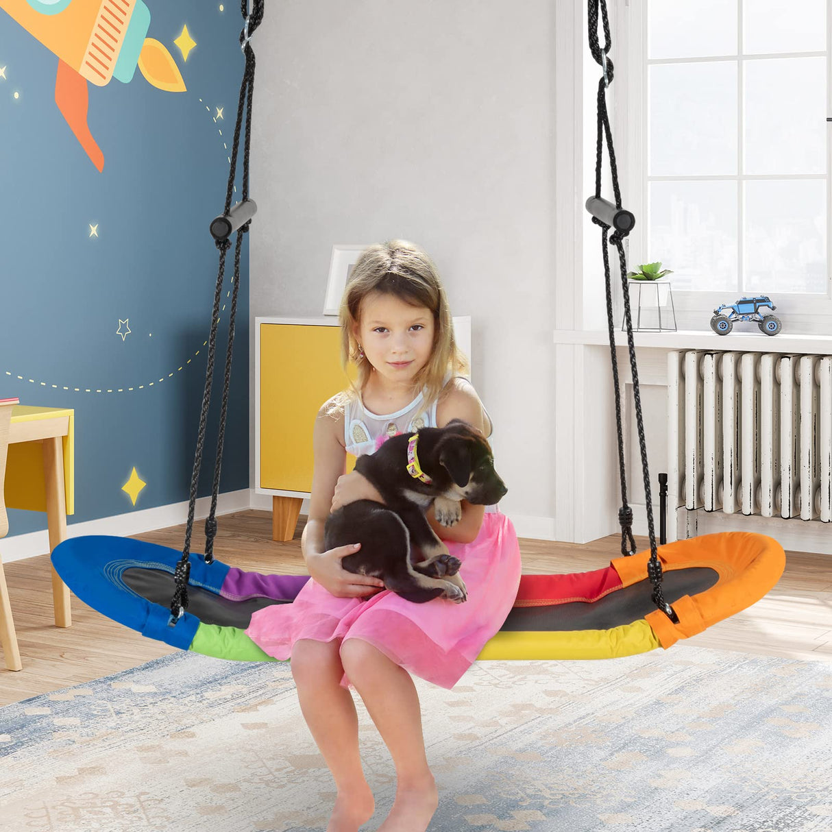 Outdoor Platform Tree Swing with Soft Handles and Adjustable Height