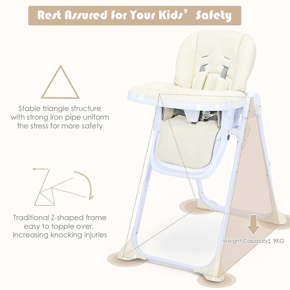 BABY JOY Baby High Chair, Folding Highchair for Toddlers w/Adjustable Height