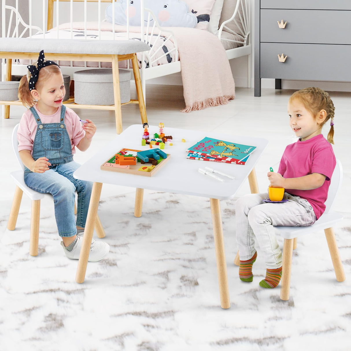 HONEY JOY Kids Table and 2 Chairs Set