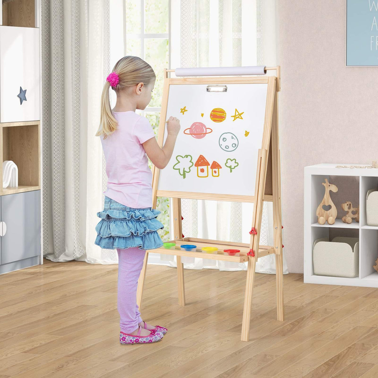 BABY JOY 3 in 1 Easel for Kid, Height Adjustable Wooden Art Easel