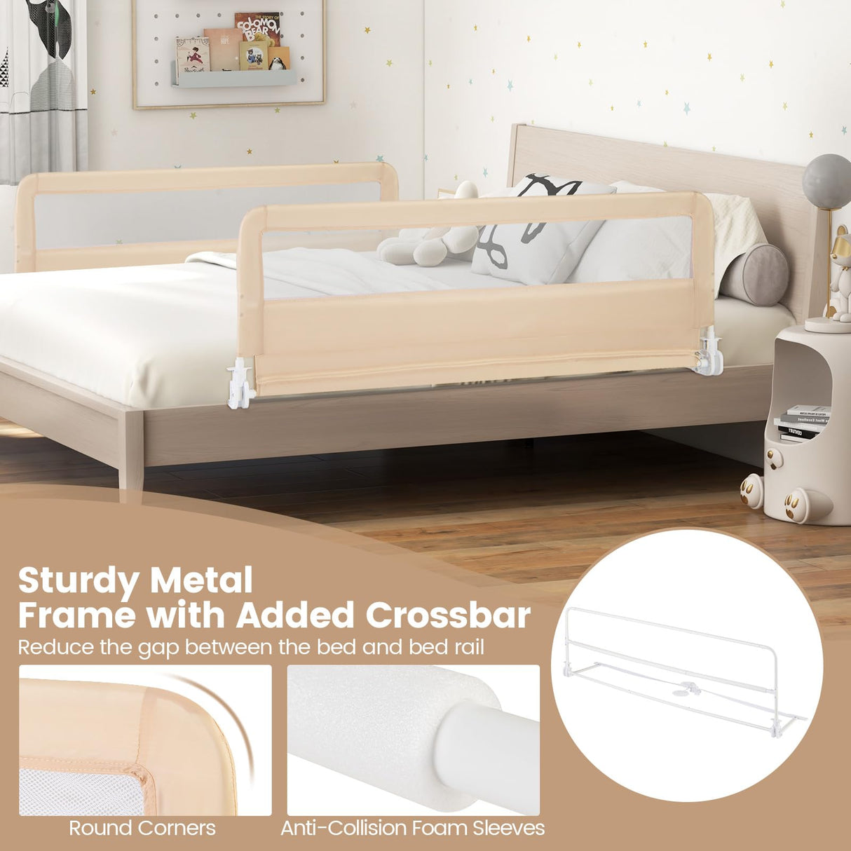 150 x 55 cm Bed Rail Guard for Toddlers, Beige - BABY JOY