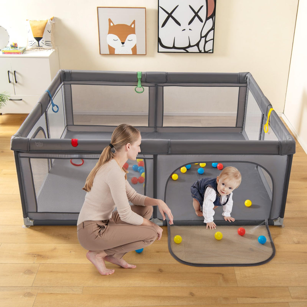 BABY JOY Baby Playpen 185 x 155 x 69 cm Large Play Yard for Infants