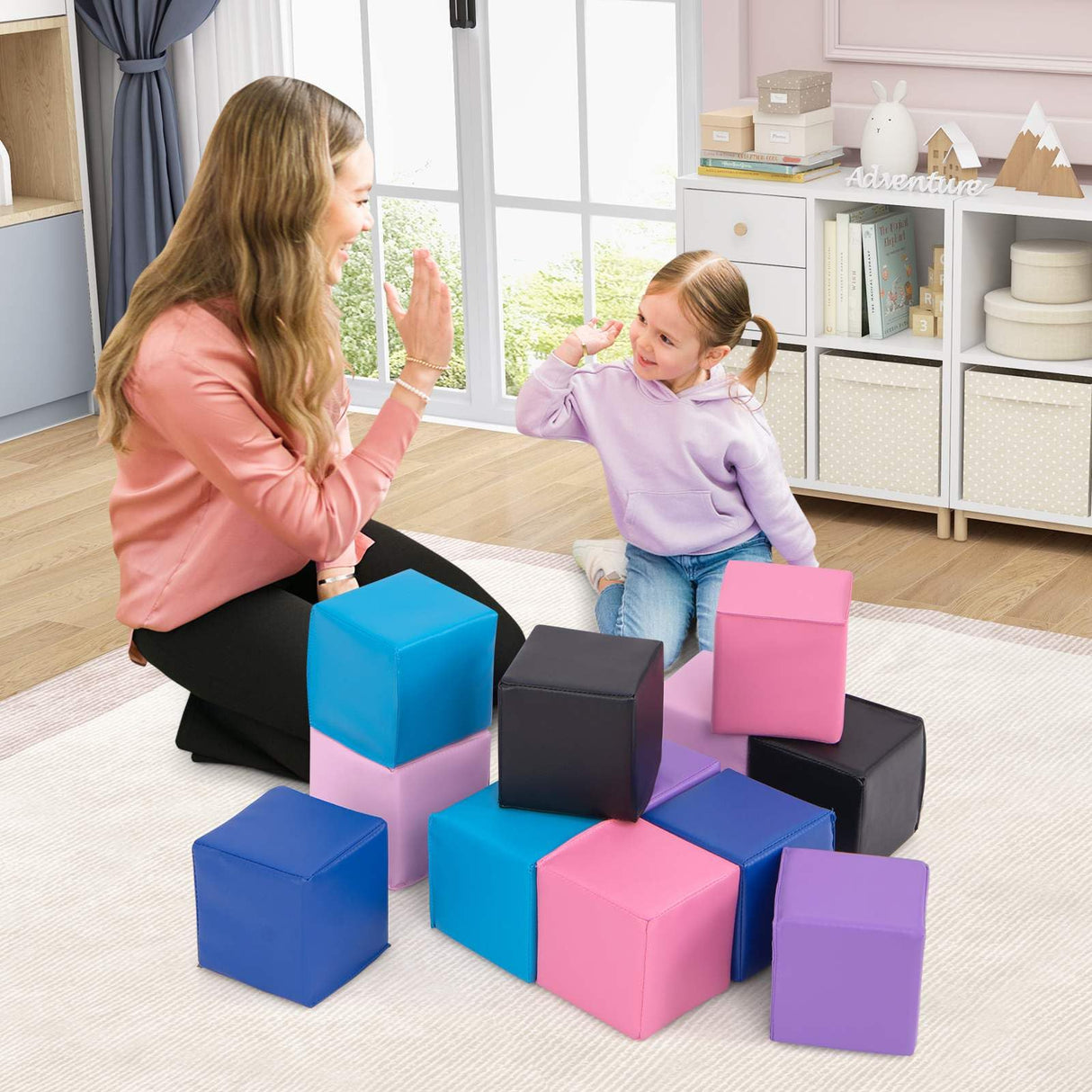 BABY JOY Foam Building Blocks, 12-Piece 14 CM Colorful Stacking Climbing Foam Cubes Play Set for Kids
