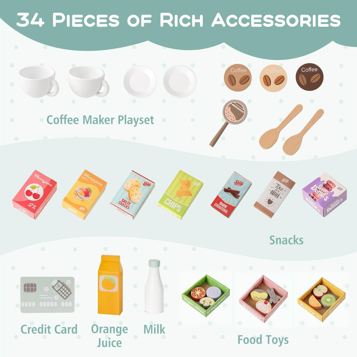 HONEY JOY Kids Grocery Store Playset, Wooden Pretend Play Supermarket w/Vending Machine