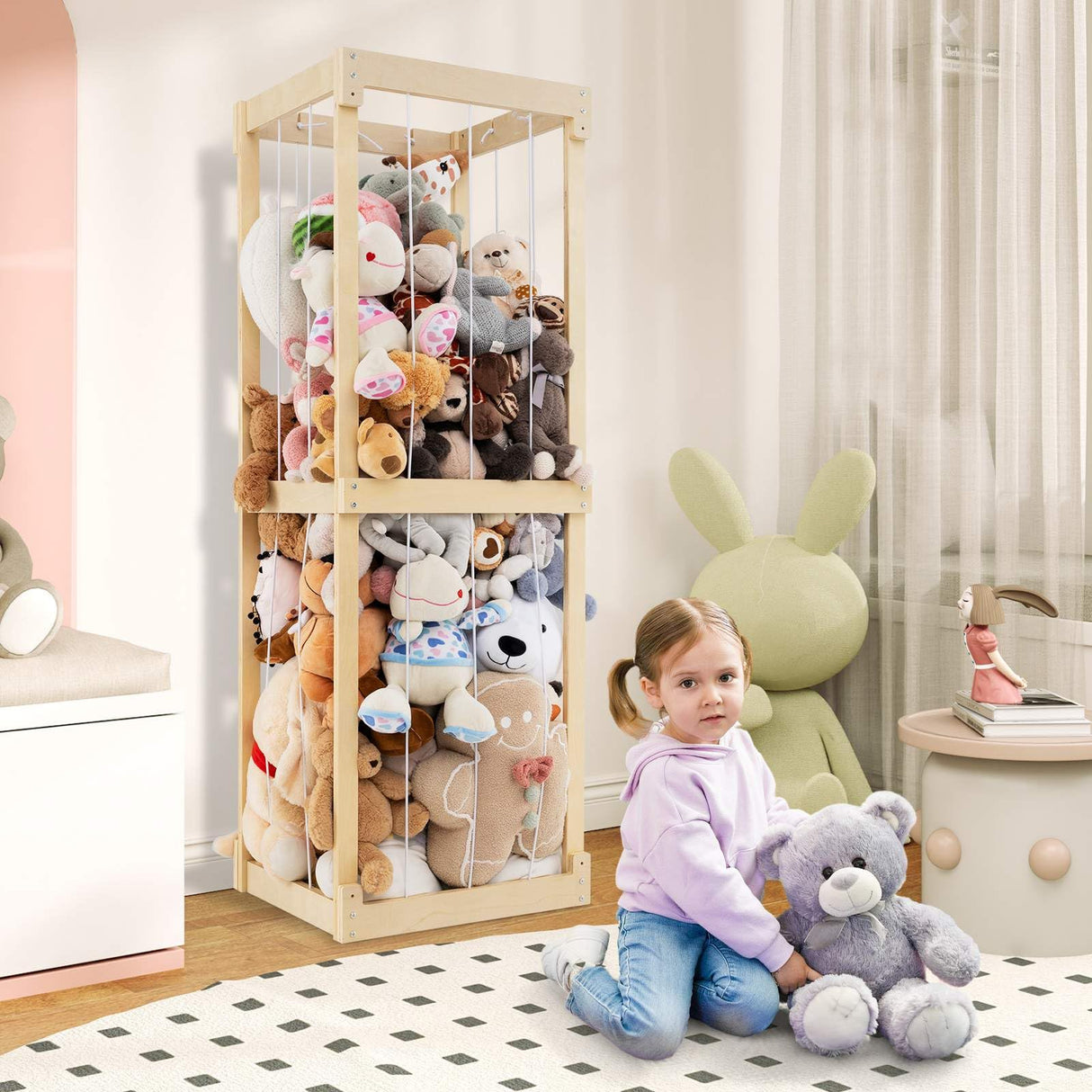 HONEY JOY 300L Large Stuffed Animal Storage, Space-saving Toy Storage Organiser w/Open Top & Elastic Cords