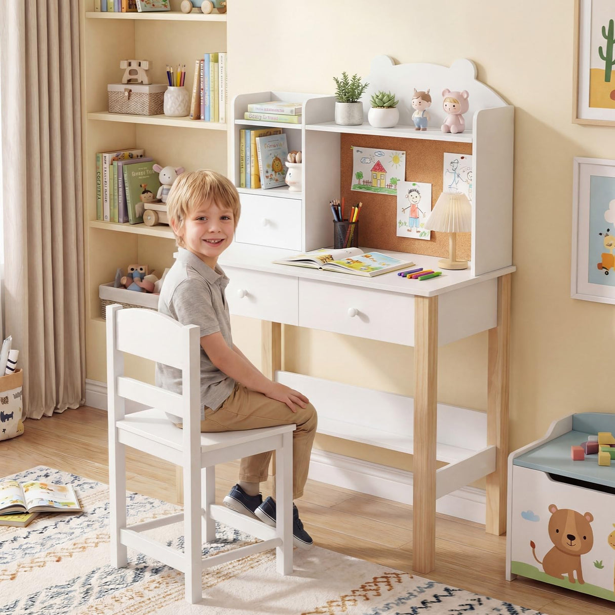 HONEY JOY Kids Desk and Chair Set, Wooden Children Study Table