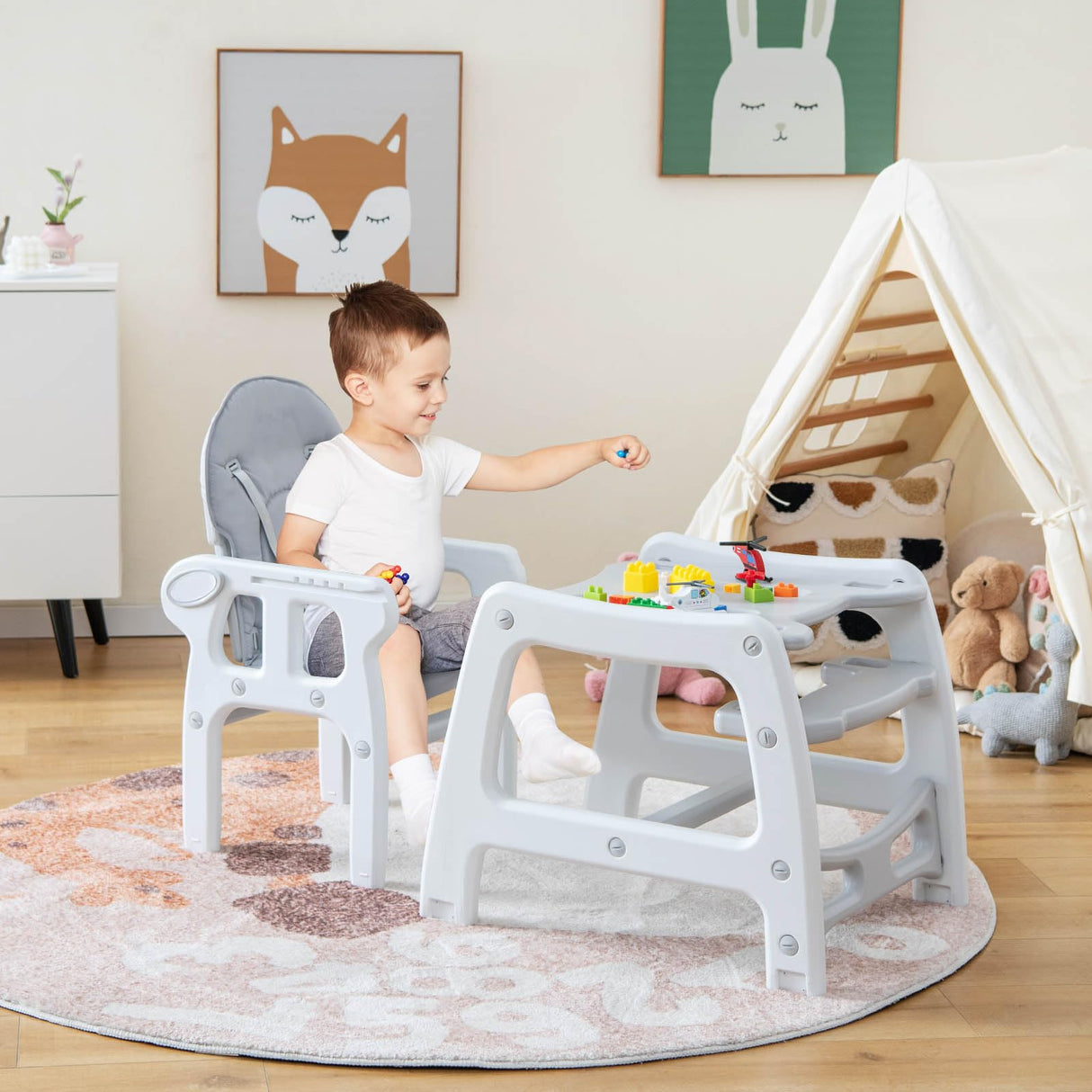 BABY JOY 3-in-1 Baby High Chair, Convertible Feeding Chair Toddler Table Chair Set w/Removable 4-Position Tray, Seat Cushion