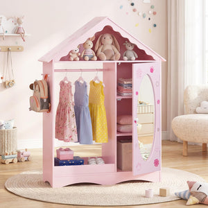 HONEY JOY Kids Clothing Rack with Mirror, Children Dress Up Center