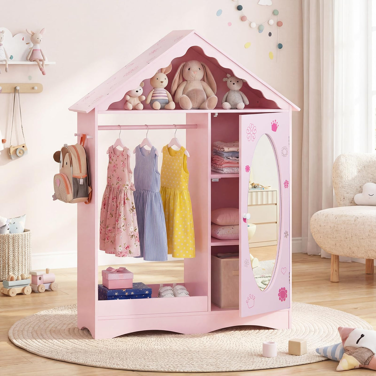 HONEY JOY Kids Clothing Rack with Mirror, Children Dress Up Center