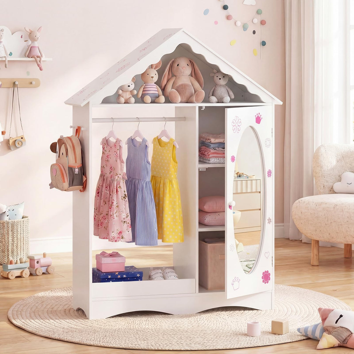 HONEY JOY Kids Clothing Rack with Mirror, Children Dress Up Center