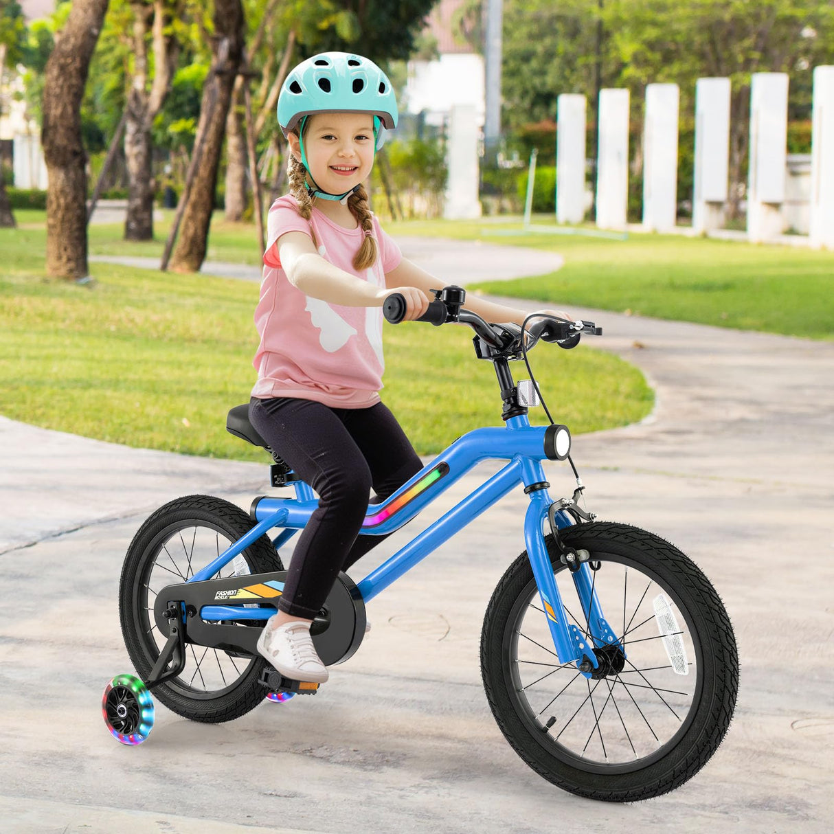 16” LED Lighted Kids Bike, Carbon Steel Children Bicycle, 95% Pre-Assembled