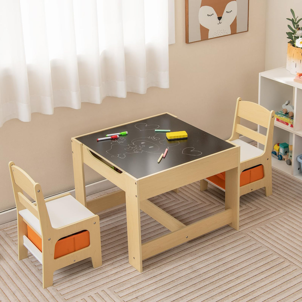 HONEY JOY 3 in 1 Kids Wooden Table & 2 Chair Set