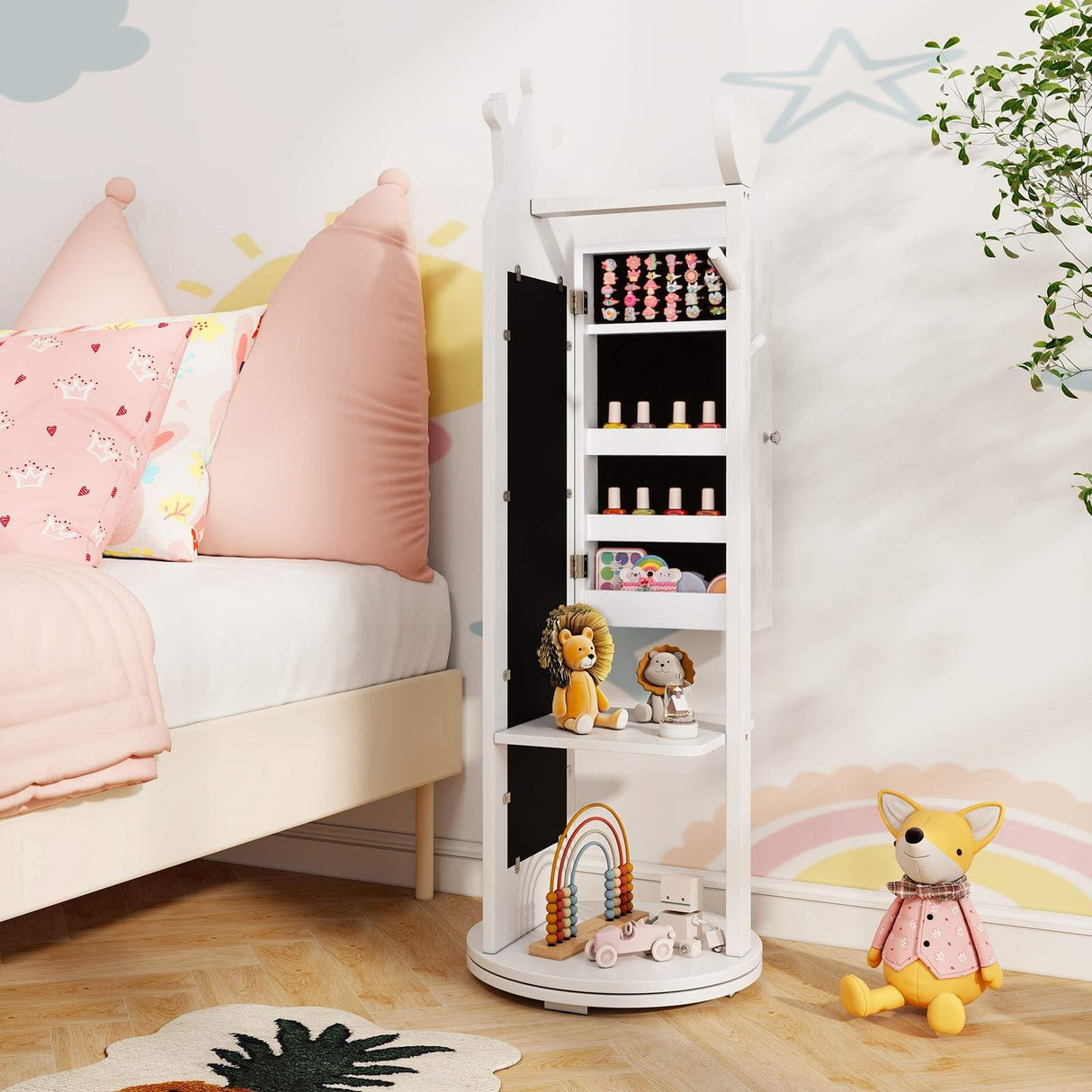 HONEY JOY 360° Rotating Kids Jewelry Cabinet