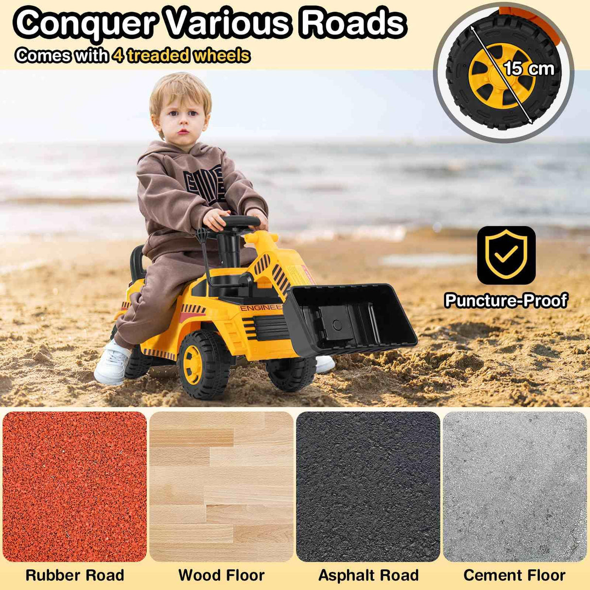 HONEY JOY Ride on Bulldozer, Foot to Floor Construction Vehicle for 19-36 Months Boys & Girls