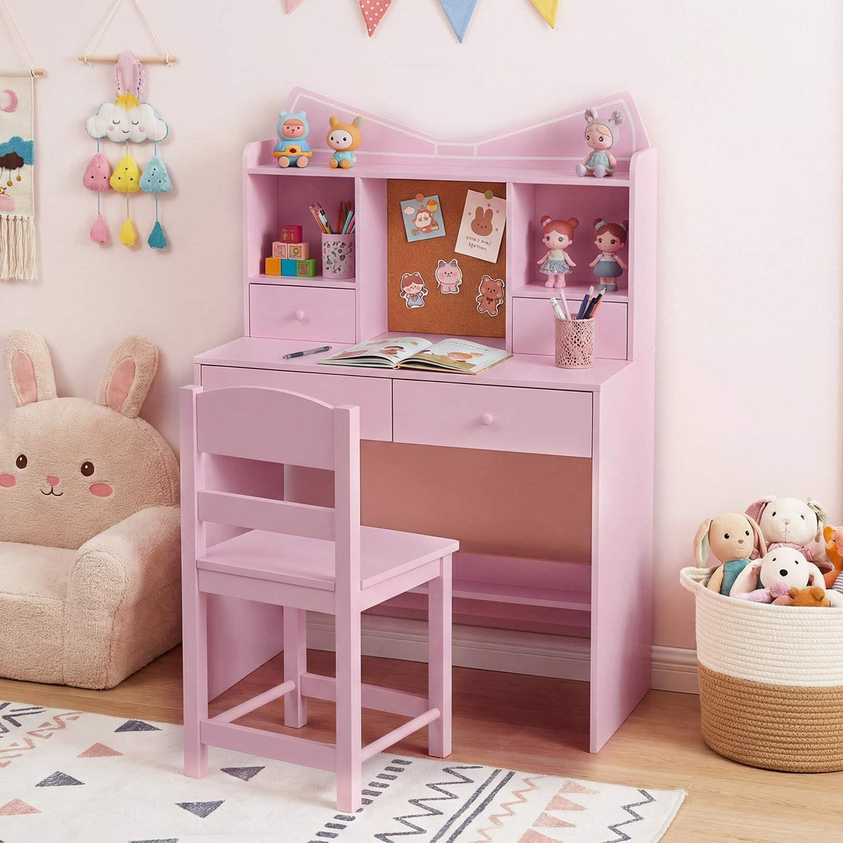 HONEY JOY Kids Study Desk with Chair, Children Writing Table and Chair ...