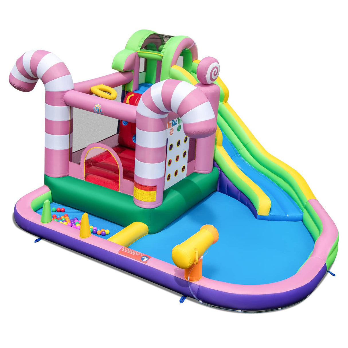 HONEY JOY Inflatable Water Slide, Wet Dry Inflatable Water Park Jumping Castle
