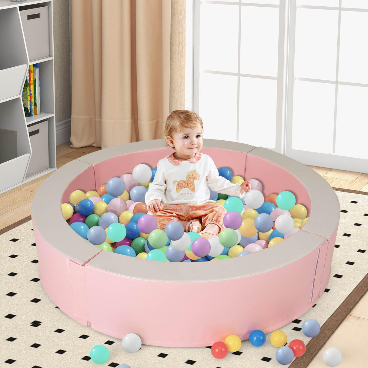 BABY JOY 113 x 26 cm Baby Ball Pit, Detachable Foam Ball Pit with 50 Colorful Ocean Balls