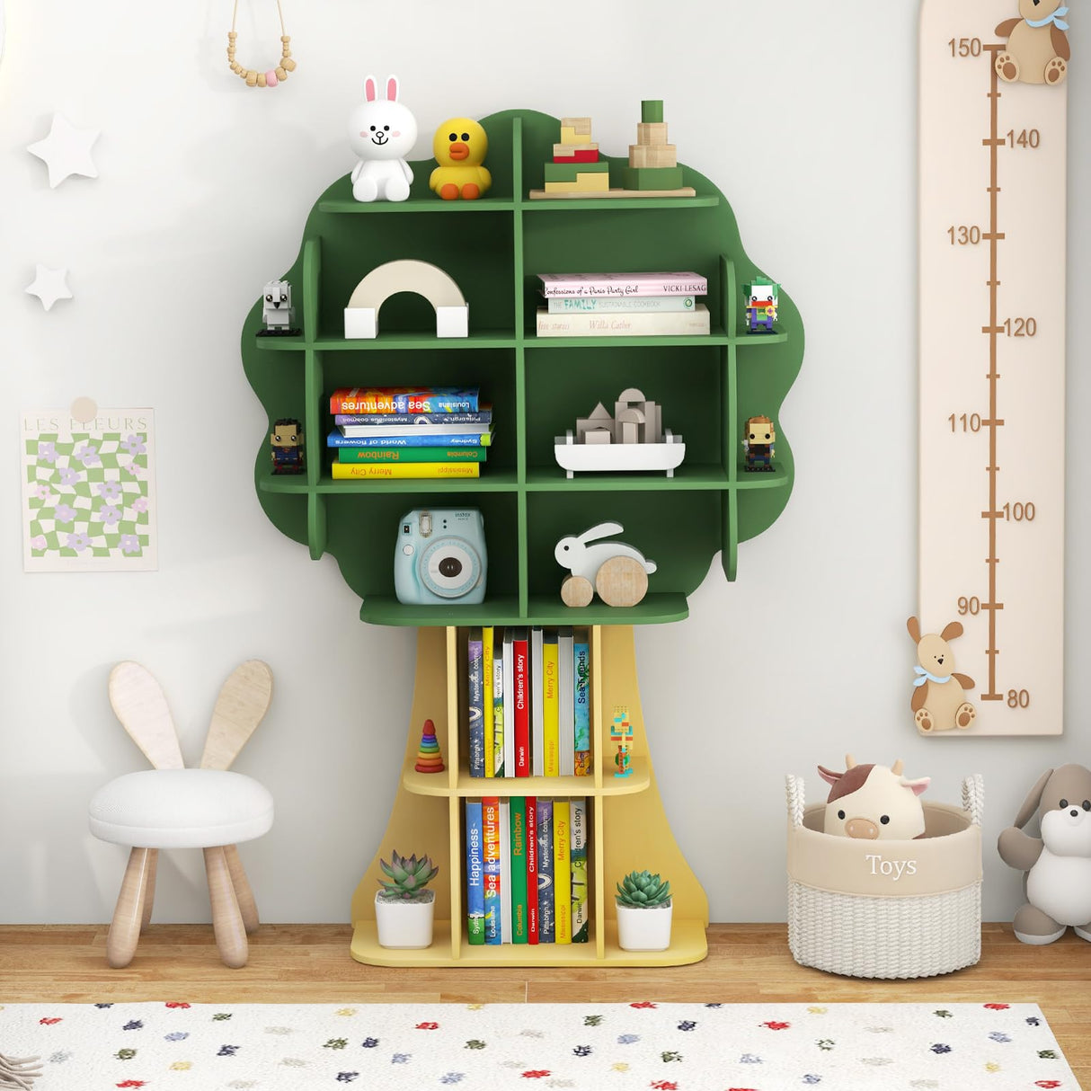 HONEY JOY Bookcase for Kids, 2-Tier Toy Storage Organizer with Open Storage Shelves