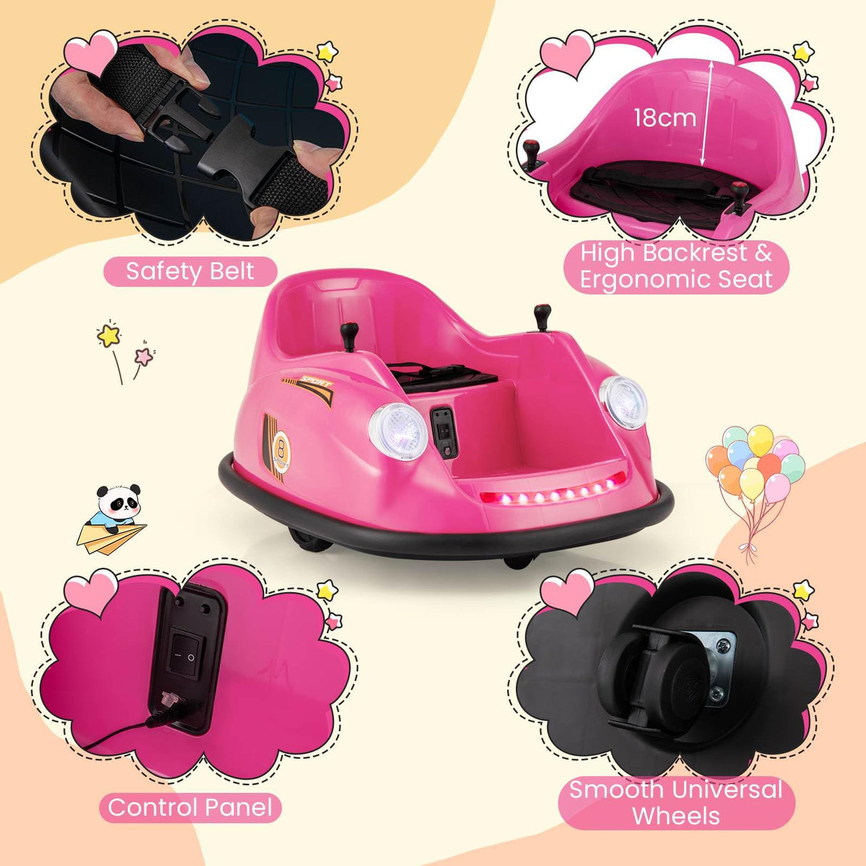 12V Electric Kids Ride on Bumper Car with Remote Control for Toddlers 2-5 Years Old