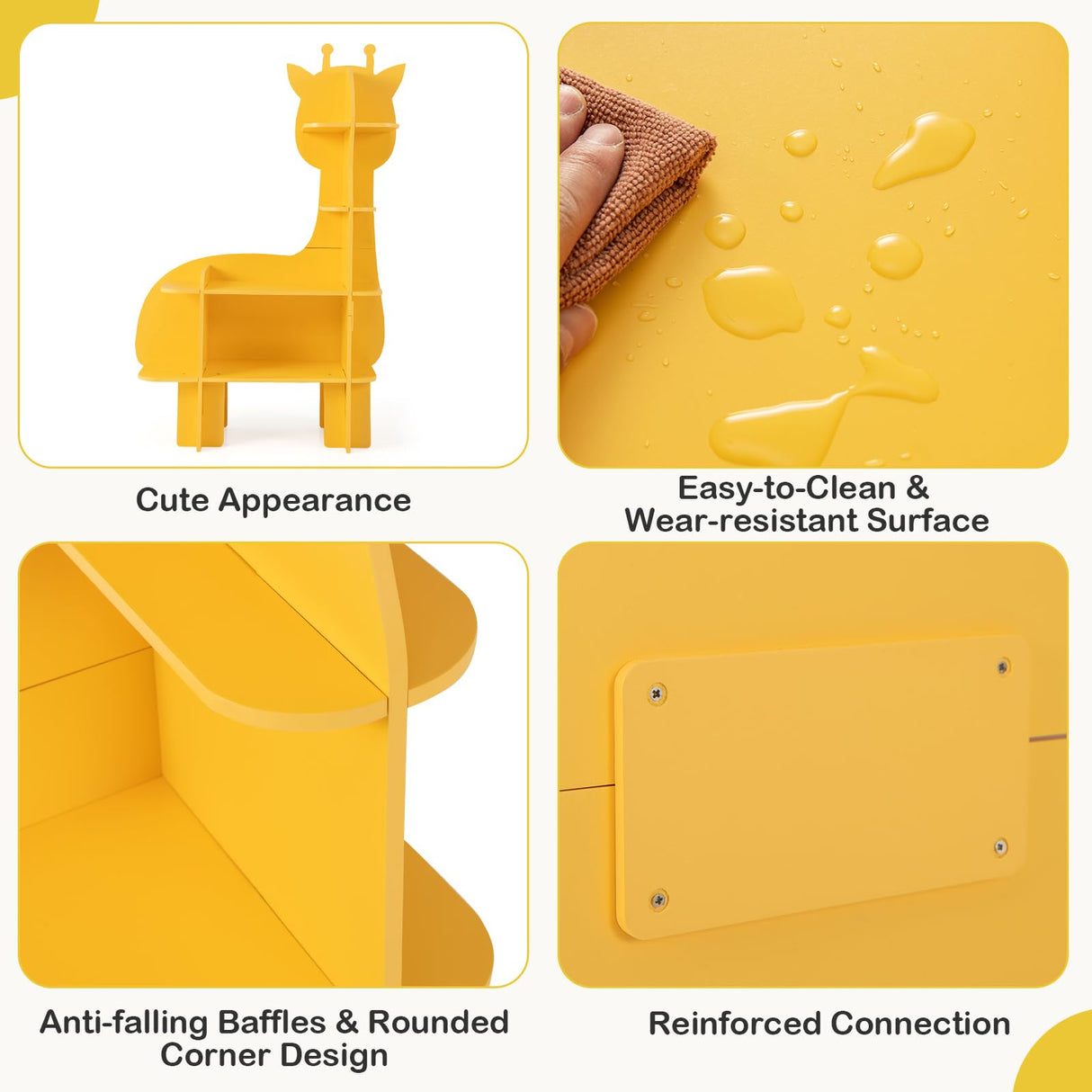 HONEY JOY Giraffe Bookcase for Kids, 4-Tier Toy Storage Organizer with Open Storage Shelves