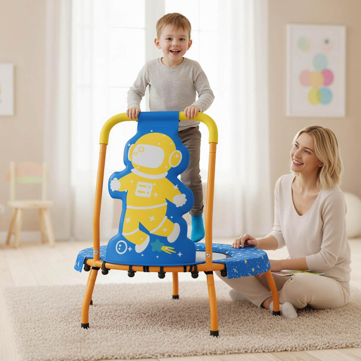 Children Trampoline with Foam Handle and Safety Cover for Toddlers