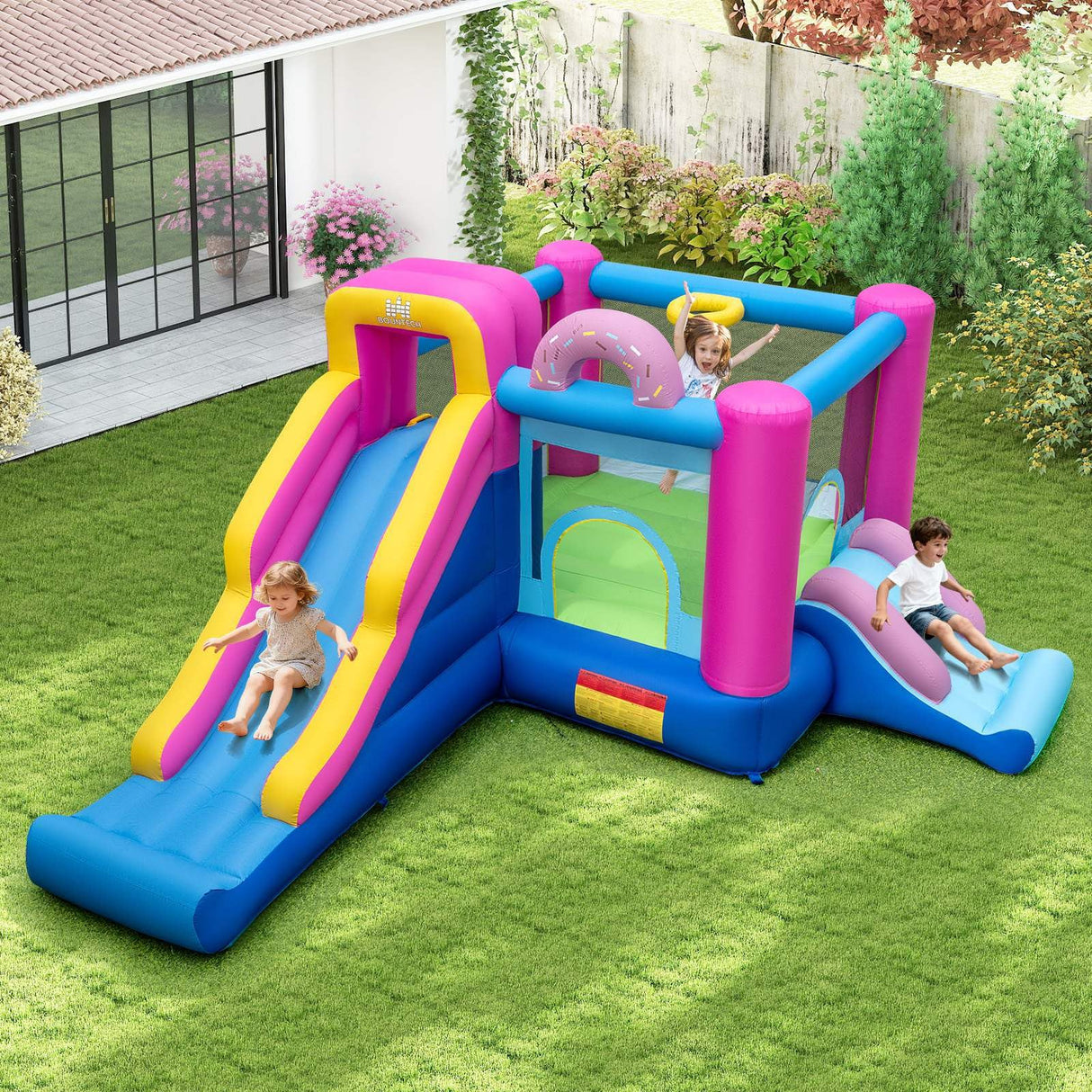 Inflatable Bounce House with Long Slides and Jumping Area
