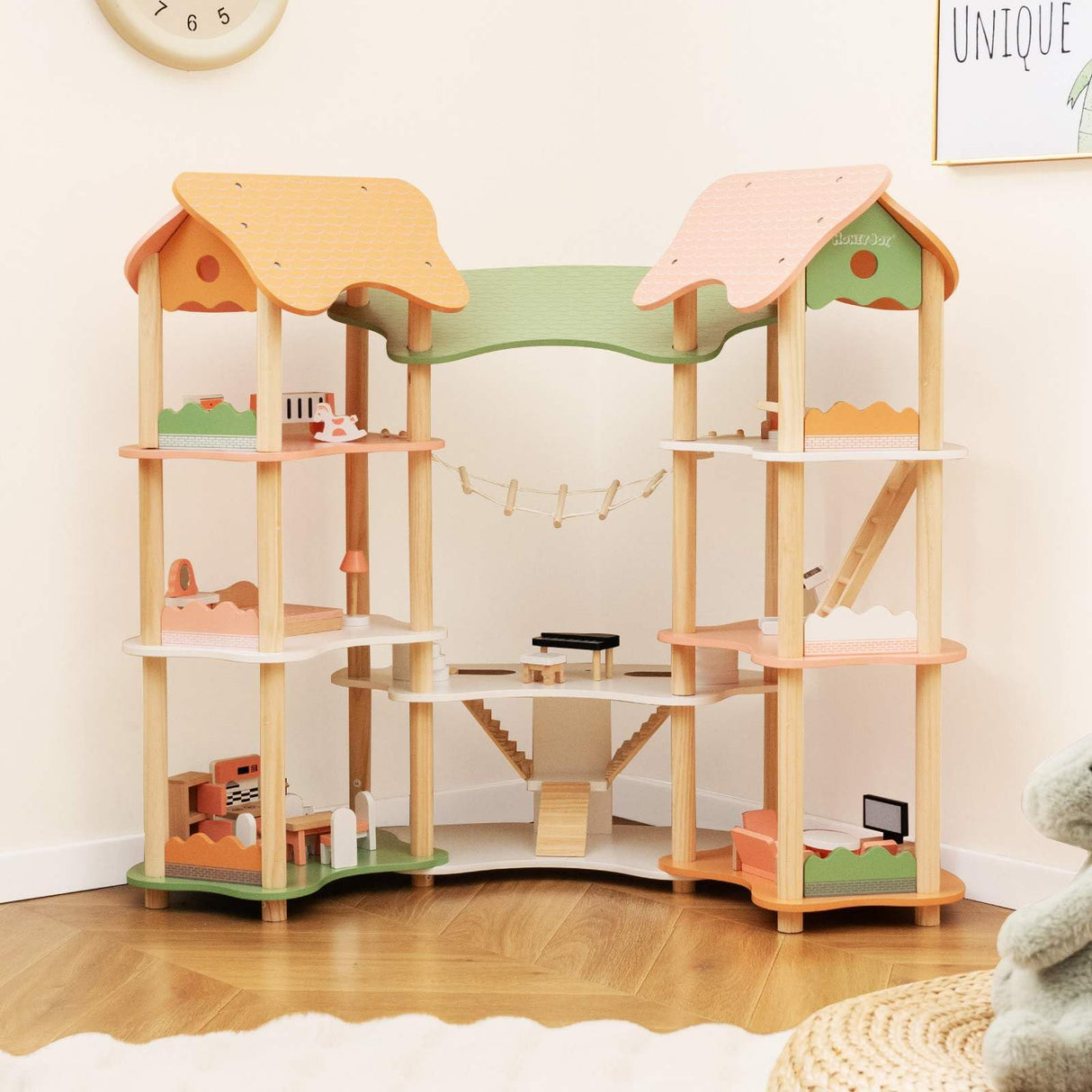 7-Room 3-Tier Doll House w/32PCS Realistic Furniture Accessories