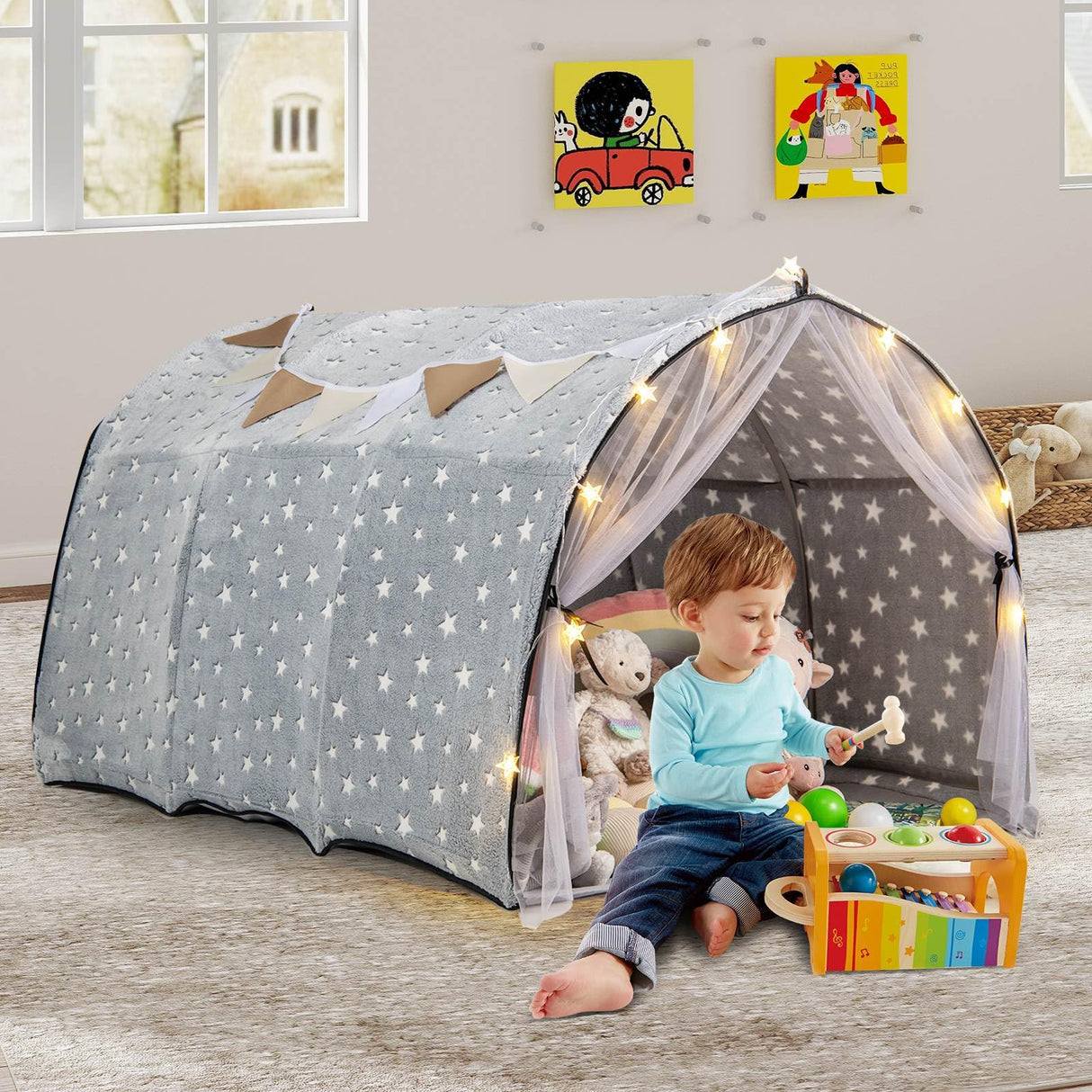 HONEY JOY Kids Dream Bed Tent, Magical Twin Bunk Bed Privacy Space