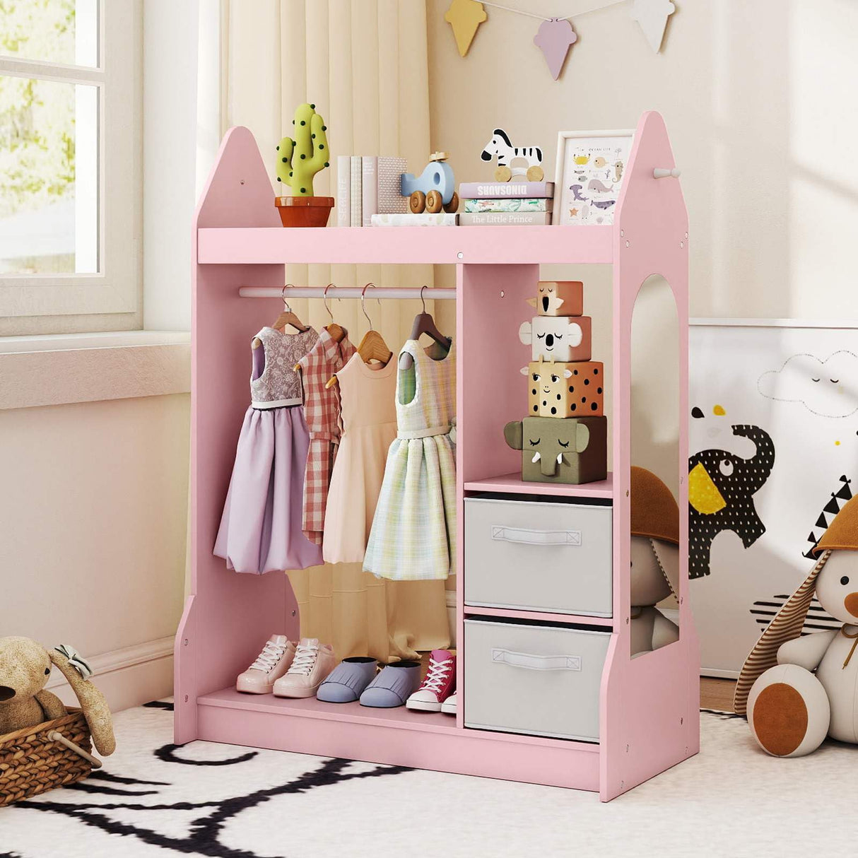 Kids Clothing Rack with Mirror and Cloth Hanger for Kids Room