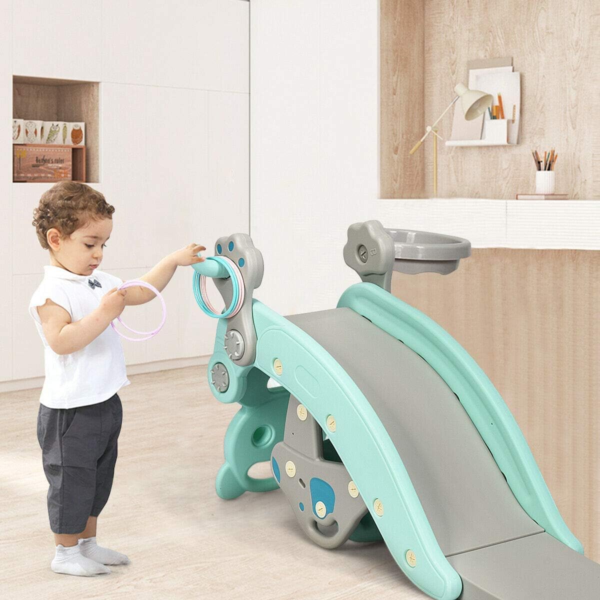 HONEY JOY 4-in-1 Kids Rocking Horse, Portable Toddler Ride On Rocking Toy with Slide