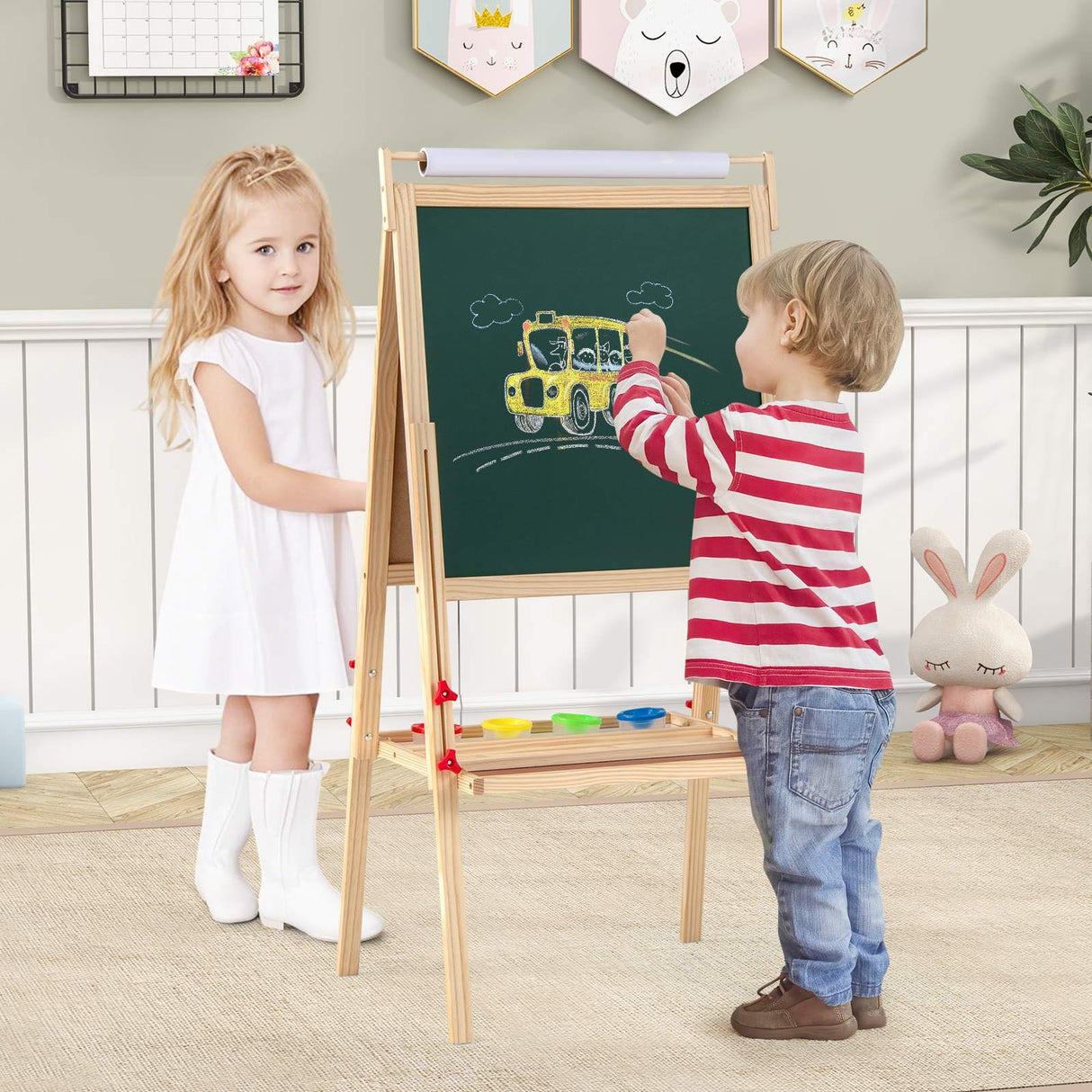 BABY JOY 3 in 1 Easel for Kid, Height Adjustable Wooden Art Easel