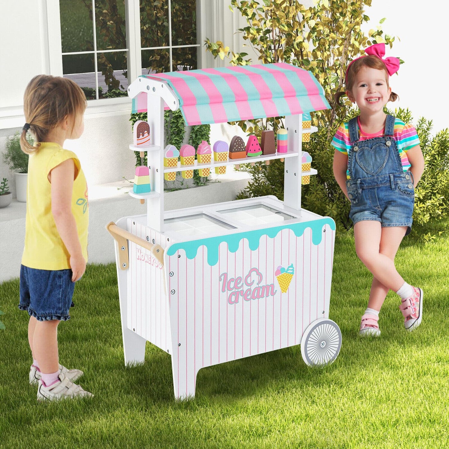 HONEY JOY Wooden Ice Cream Cart for Kids