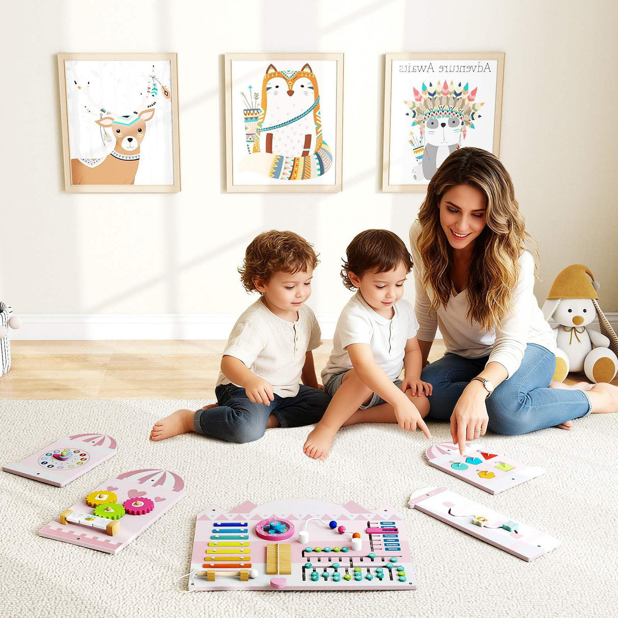 Castle Activity Wall Busy Board Panels 11-in-1 Montessori Wooden Sensory Board