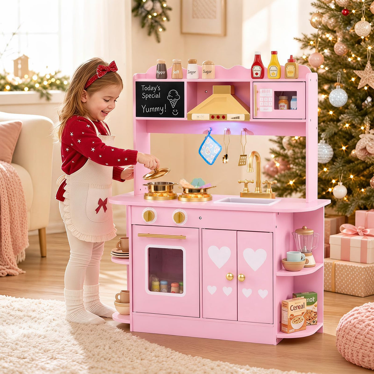 HONEY JOY Wooden Play Kitchen for Kids Toddlers w/Storage